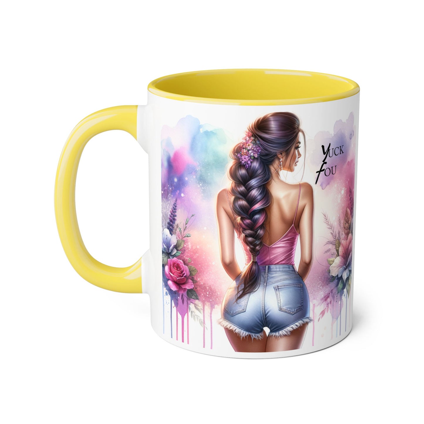 Colorful Floral Accent Mug |  Yuck Fou  Coffee Cup | Unique Gift for Her, Inspirational Drinkware, Fun Tea Mug, Motivational Gift