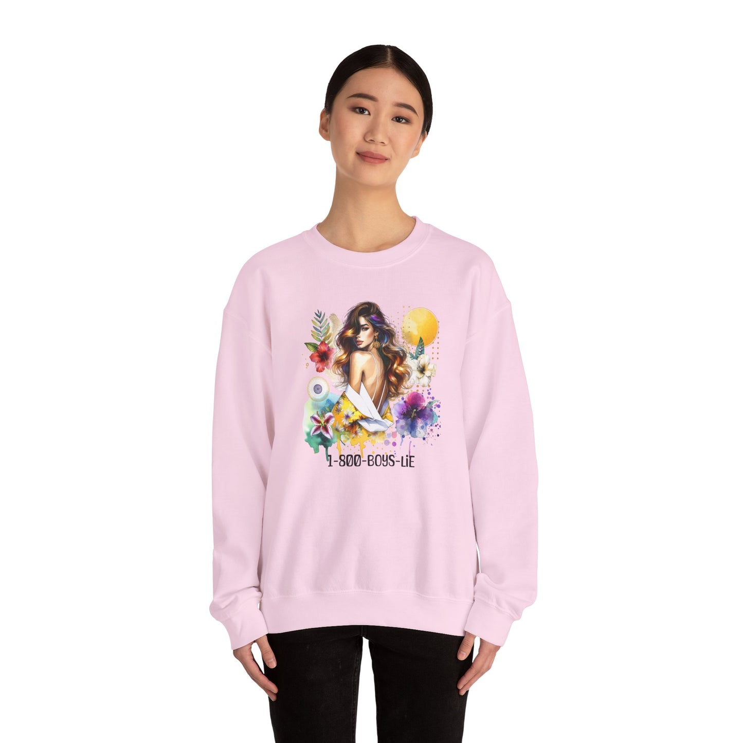 1-800-Boys-Lie Bohemian Floral Crewneck Sweatshirt, Trendy Oversized Sweater, Unique Gift for Her, Cozy Fall Apparel, Birthday & Casual Wear