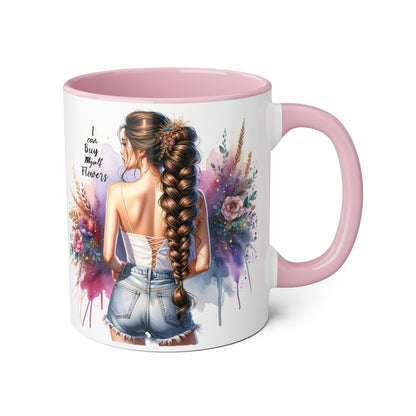 Floral Accent Mug, I Can Buy My Own Flowers Coffee Cup, Gift for Flower Lovers, Cute Floral Mug, Tea Cup for Women