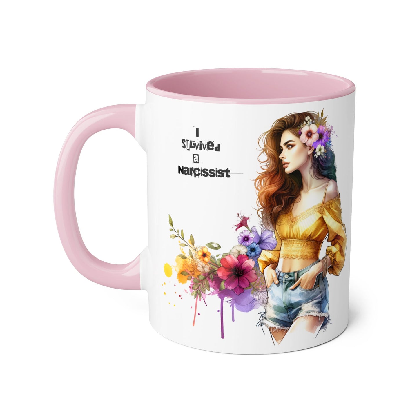 Empowering Accent Mug, Flower Art Coffee Cup, I Survived a Narcissist, Gift for Her, Inspirational Tea Mug, Self-Care