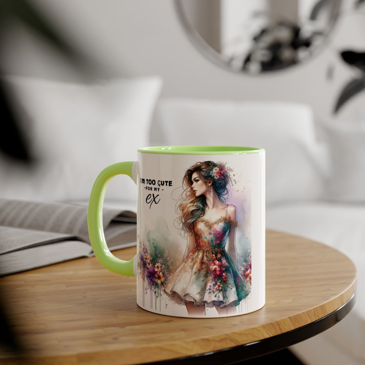 I'm Too Cute For My Ex Accent Mug, 11oz Coffee Cup, Gift for Her, Unique Relationship Humor, Friendship Tea Mug, Quirky Birthday Present