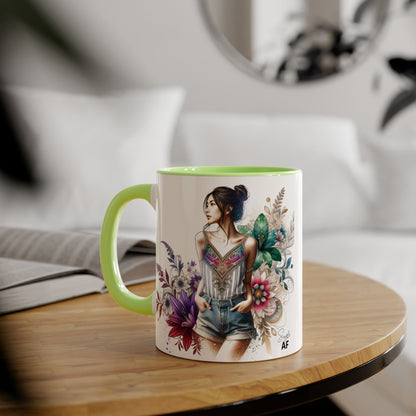 Single AF Boho Flower Accent Mug - Artistic Coffee Cup, Floral Design, Gift for Her, Birthday, Home Decor, Unique Artwork, 11oz