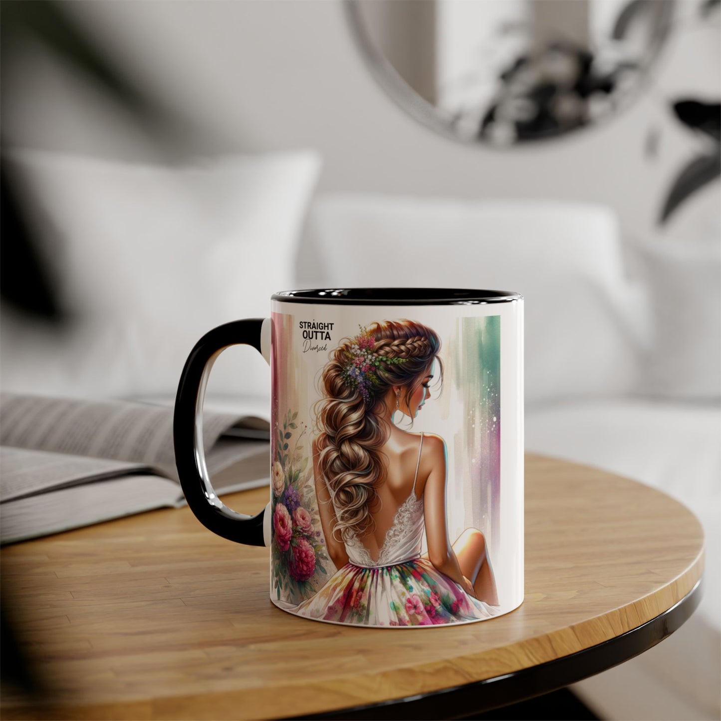 Straight Outta Divorced Humoristic Elegant Floral Accent Mug, Artistic Coffee Cup, Gift for Her, Home Decor, Tea Lover's Mug, Birthday Gift Idea, Wedding Favor