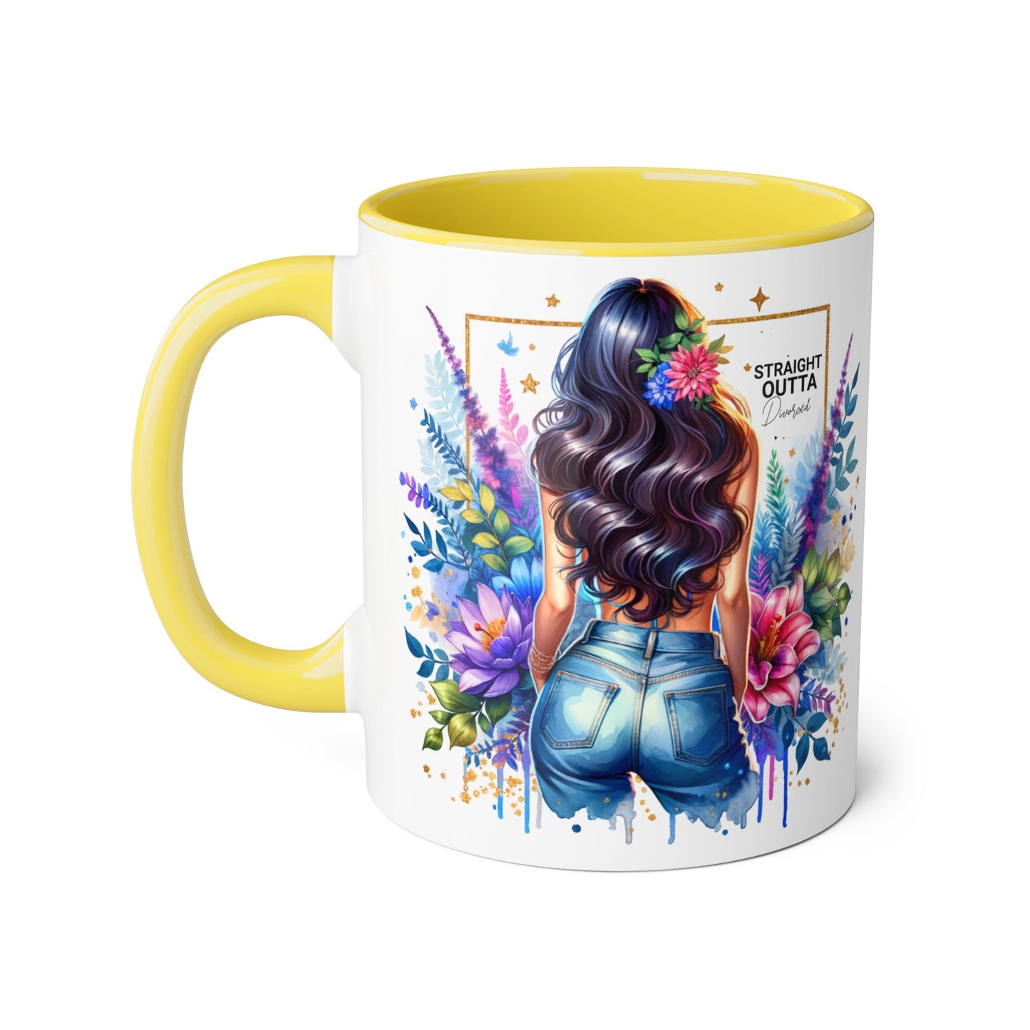 Straight Outta Divorced Humoristic Vibrant Floral Mug for Coffee Lovers, Straight Outta, Gift for Her, Inspirational Drinkware, Perfect for Birthdays, Celebrations