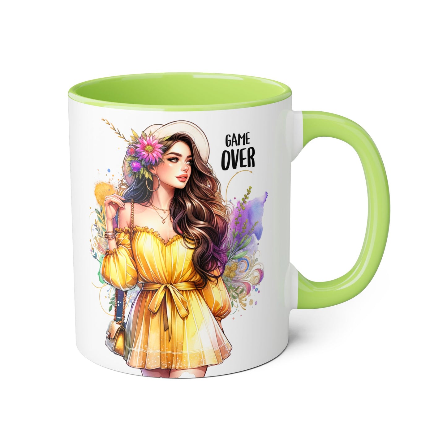 Colorful Game Over Accent Mug, 11oz Coffee Cup, Unique Art Gift, Fun Drinkware, Birthday, Celebration, Decorative Mug