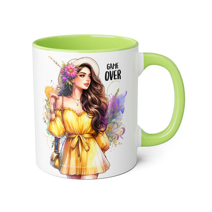 Colorful Game Over Accent Mug, 11oz Coffee Cup, Unique Art Gift, Fun Drinkware, Birthday, Celebration, Decorative Mug