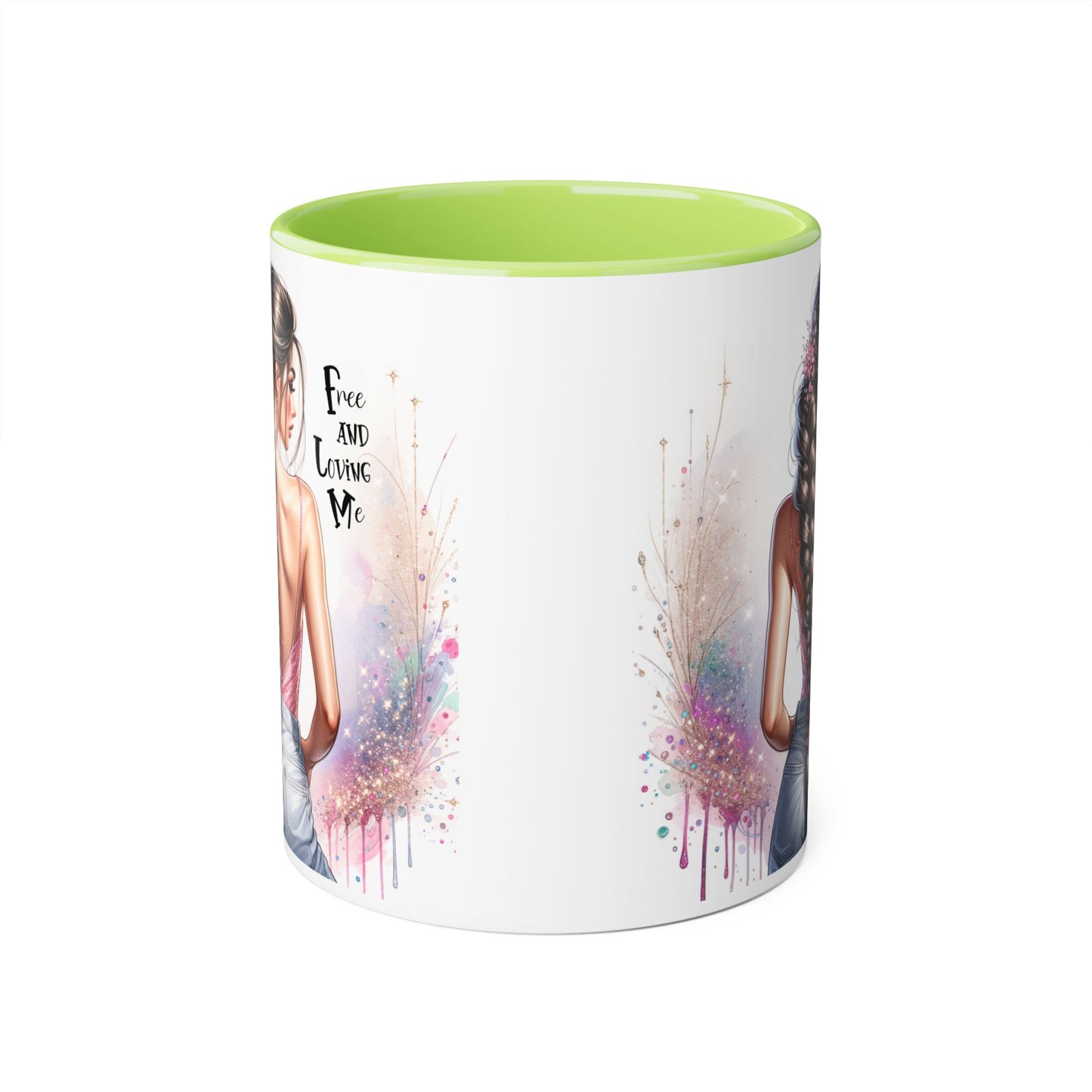 Empowerment Accent Mug, 11oz - Free And Loving Me Design, Inspirational Gift, Coffee Lovers, Self-Love, Artistic Home Decor, Feminine Vibe