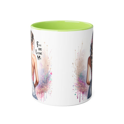 Empowerment Accent Mug, 11oz - Free And Loving Me Design, Inspirational Gift, Coffee Lovers, Self-Love, Artistic Home Decor, Feminine Vibe