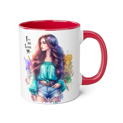 Free and Loving Me Bohemian Accent Mug with Inspirational Quote, Free and Love Me, Unique Gift for Coffee Lovers, Artistic Mugs for Women, Colorful Drinkware