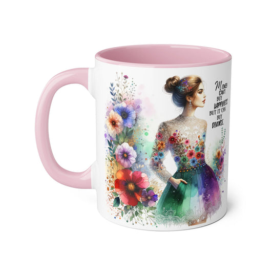 Money Can't Buy Happiness But It Can Buy Divorce Humoristic Colorful Floral Accent Mugs, 11oz - Inspiring Gift for Women, Motivational Coffee Cups, Home Decor, Mother's Day, Birthday