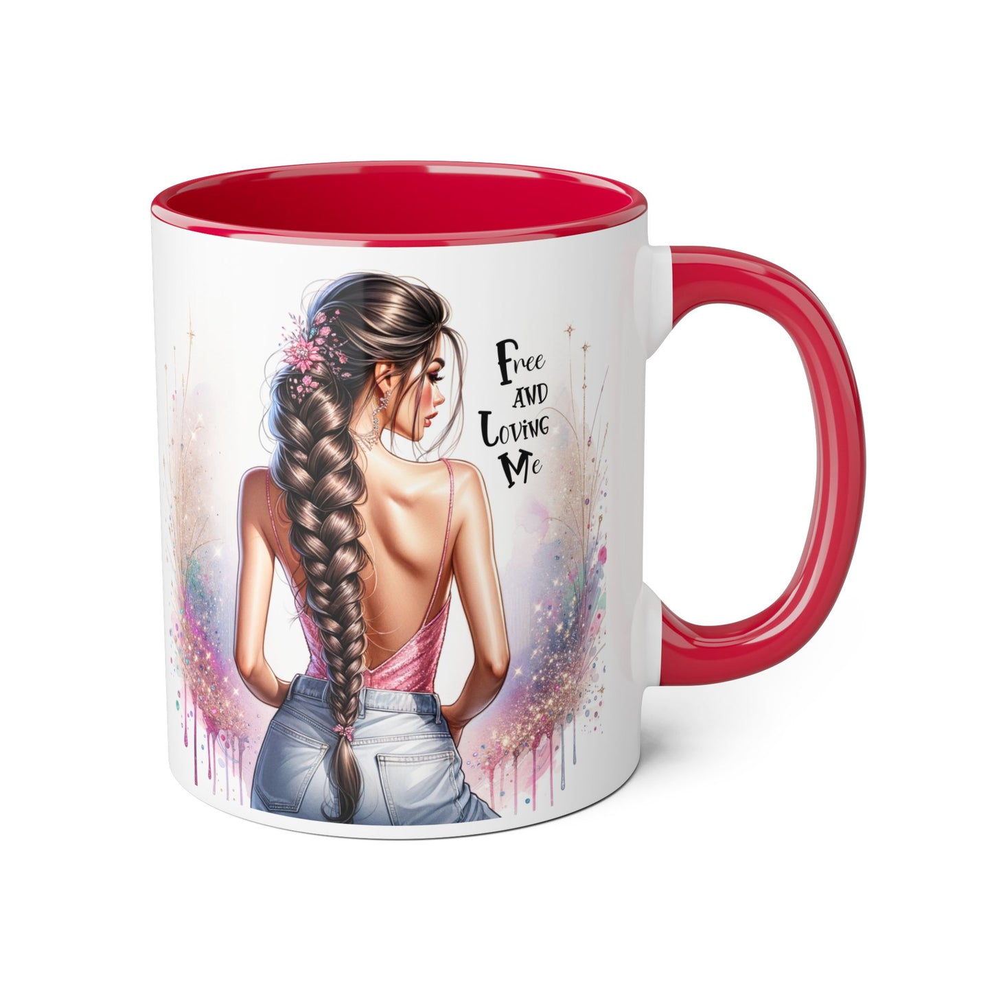 Empowerment Accent Mug, 11oz - Free And Loving Me Design, Inspirational Gift, Coffee Lovers, Self-Love, Artistic Home Decor, Feminine Vibe