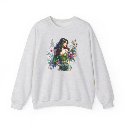 I Am My Own Happily Ever After  Heroine Floral Sweatshirt | Unisex Cozy Crewneck, Gift for Her, Vintage Style, Plant Lover's Apparel, Superhero Inspired