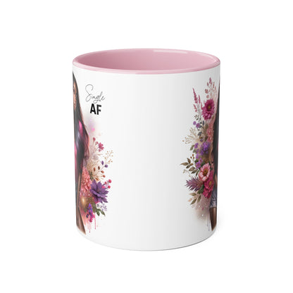 Colorful Floral Single AF Accent Mug, Aesthetic Coffee Cup for Coffee Lovers, Unique Gift for Birthdays, Special Occasions, Art Enthusiasts