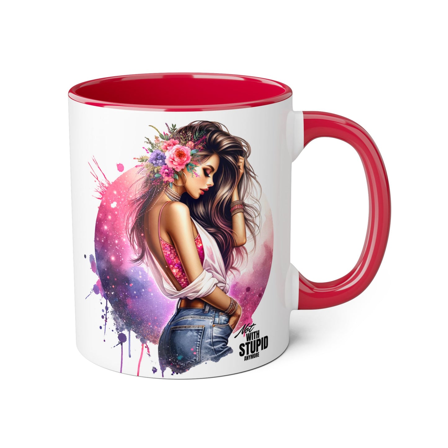 Not With Stupid Anymore Humoristic Artistic Accent Mug - Unique Drinkware for Art Lovers, Perfect Gift for Birthdays, Holidays, or Just Because