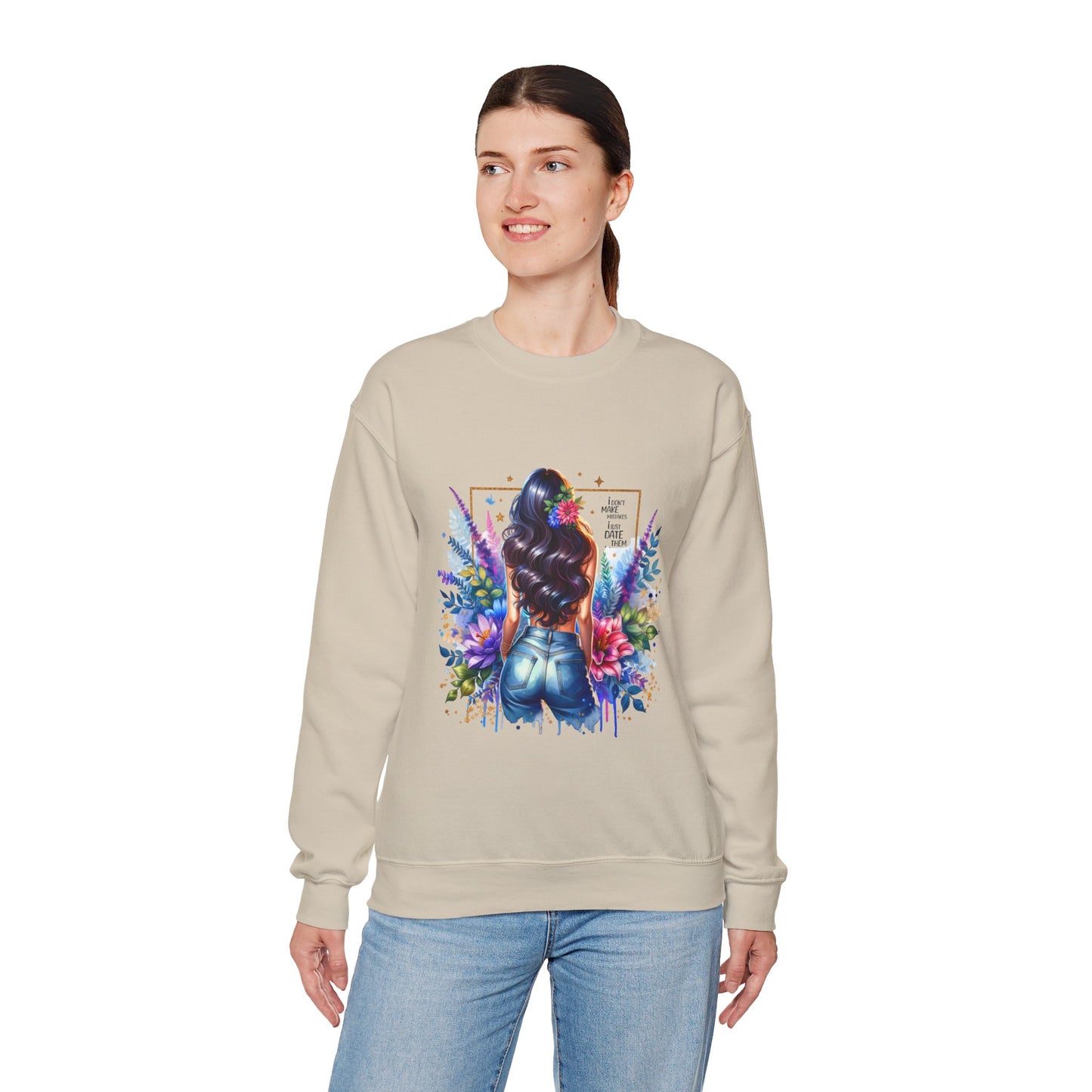 I Don`t  Make Mistakes, I Just Date Them Colorful Art Sweatshirt, Stylish Crewneck, Floral Design, Unisex Apparel, Gift for Her, Cozy Fashion, Unique Artwork Sweatshirt