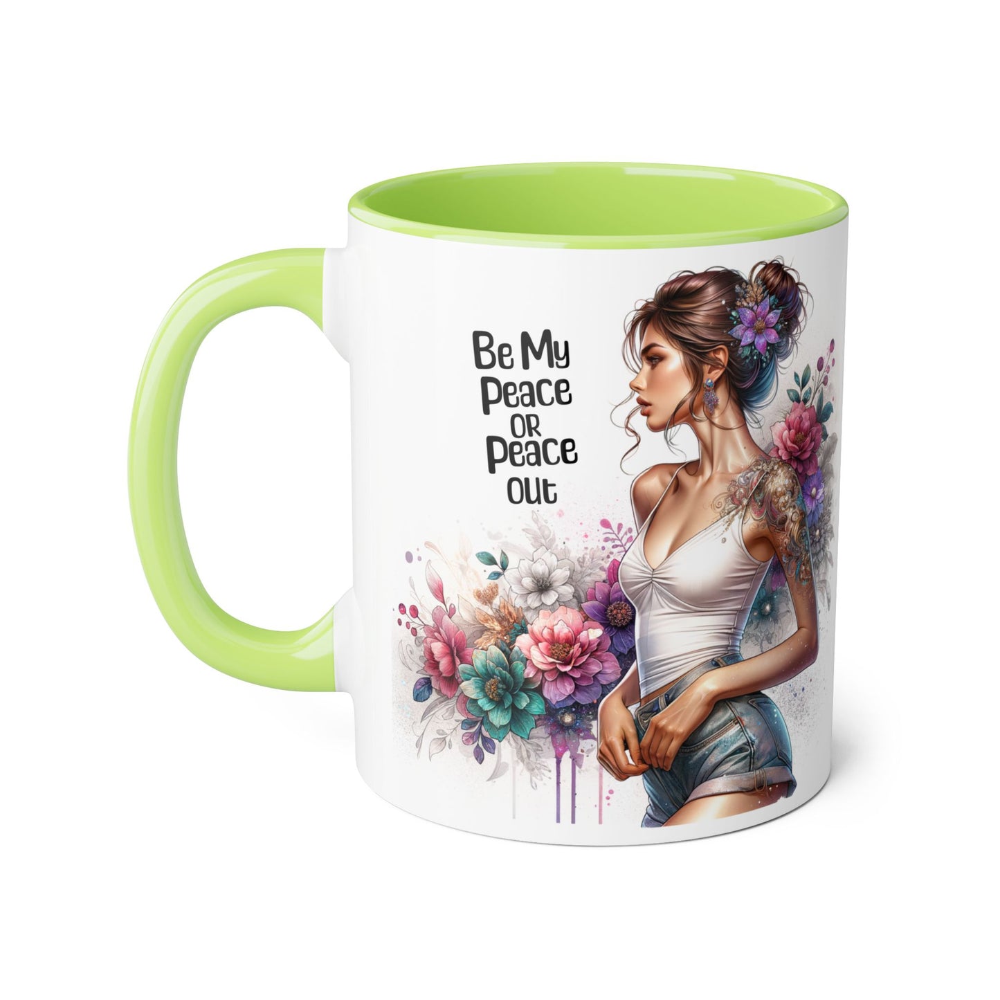 Be My Peace or Peace Out Bohemian Floral Accent Mug - Inspirational Coffee Cup, Gift for Her, Peaceful Vibes, Birthday Present, Home Decor, Artistic Drinkware