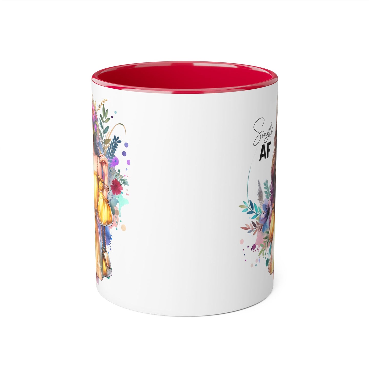 Single AF Floral Accent Mug - Perfect Gift for Singles, Cute Coffee Cup for Friends, Birthday or Self-Care Treat