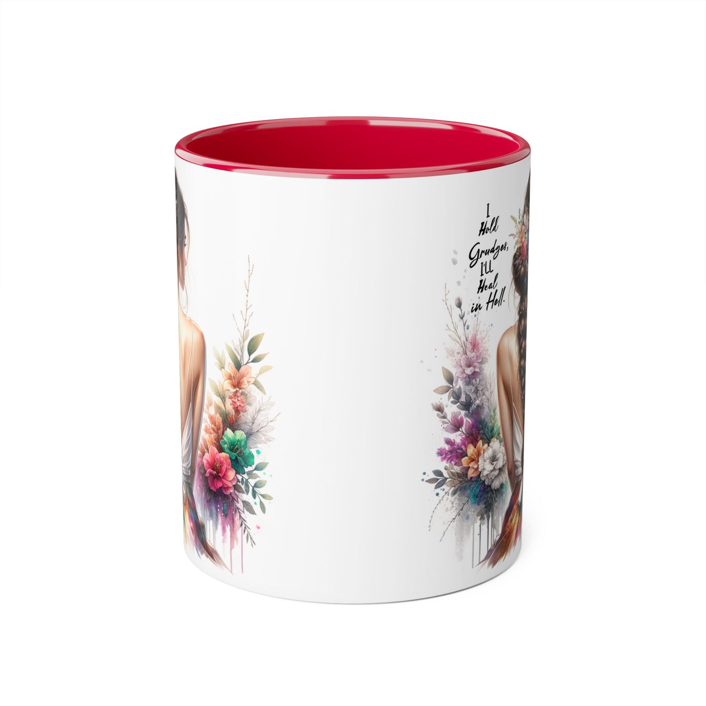 I Hold Grudges, I'll Heal in Hell Floral Art Accent Mug, Coffee Cup Gift, Inspirational Drinkware, Home Decor, Unique Present for Friends