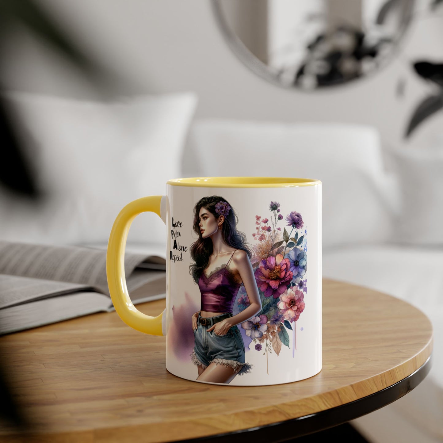 Floral Accent Mug, Personalized Coffee Cup, Artistic Drinkware, Unique Gift for Her, Women's Day Present, Home Decor
