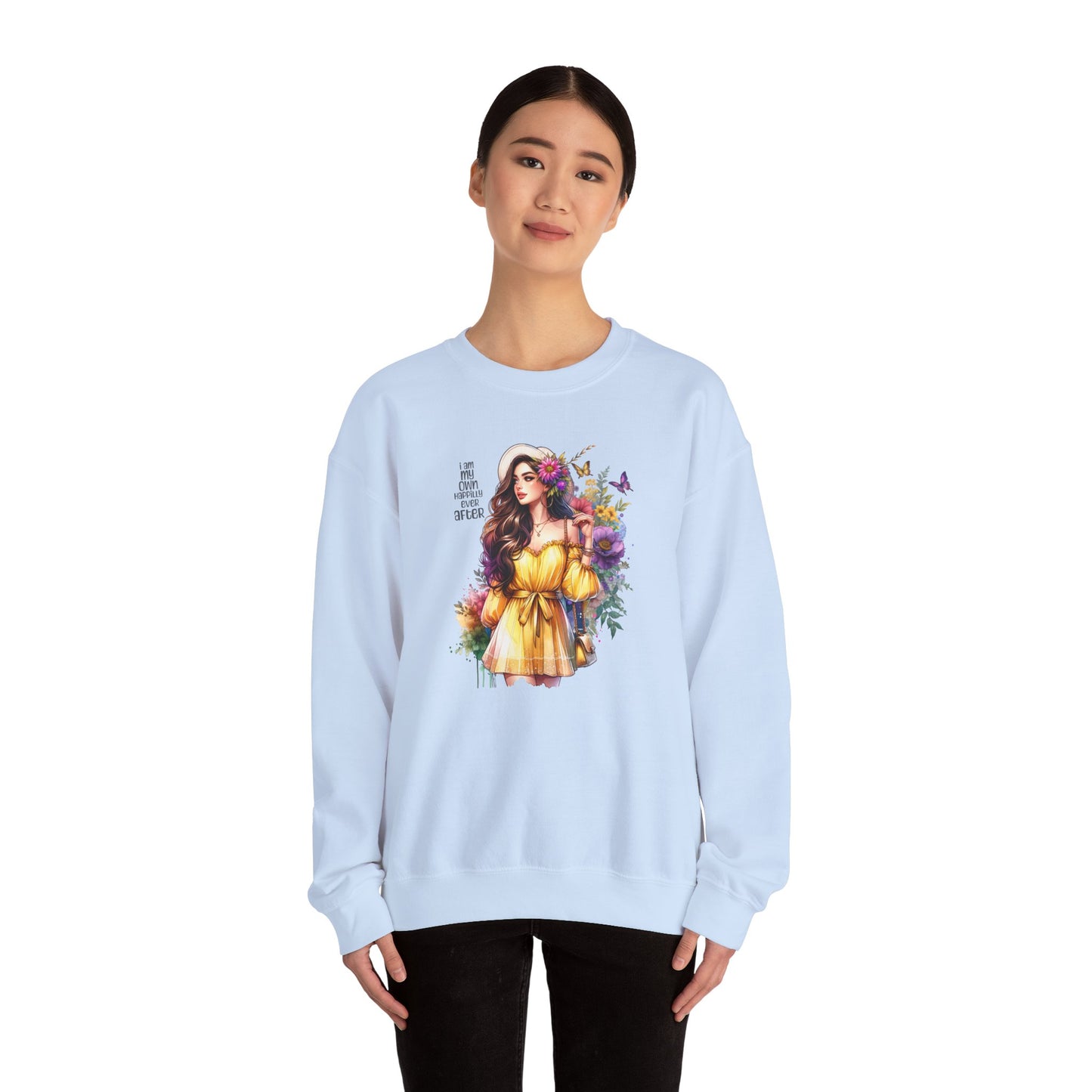 I Am My Own Happily Ever After  Floral Goddess Crewneck Sweatshirt - Boho Chic, Cozy Style, Perfect for Spring, Gift for Her, Casual Wear, Everyday Comfort