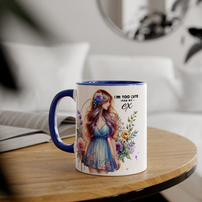 I'm Too Cute For My Ex Floral Ex-Partner Mug, Coffee Cup for Breakup Gifts, Girlfriend Present, Humor Mug, Cute Gift Idea for Her