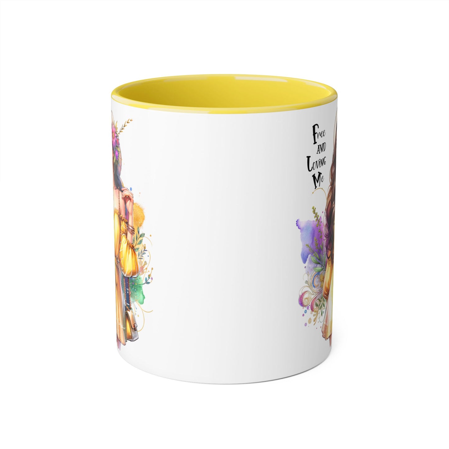 Free and Loving Me Vibrant Accent Mug, Colorful Coffee Cup for Self-Care