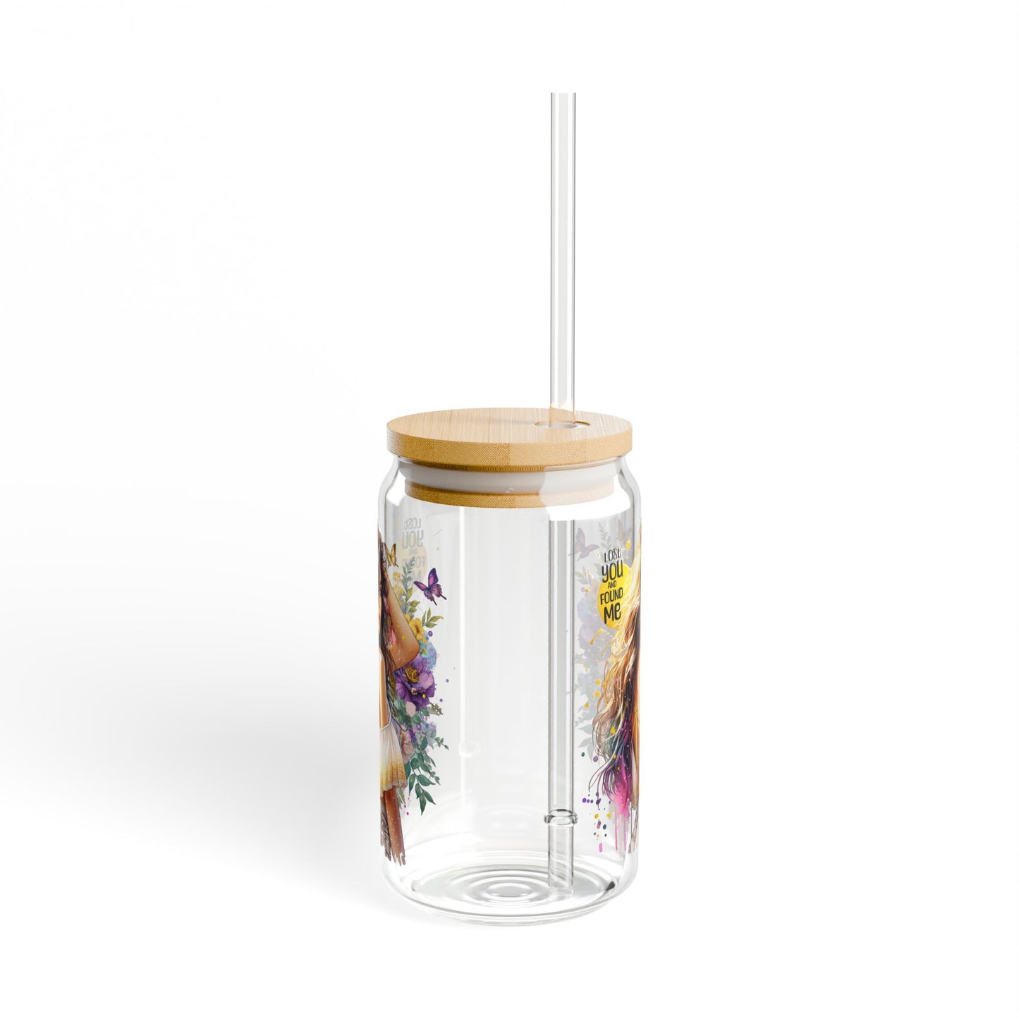 Lost You and Found Me Stylish Sipper Glass, 16oz - Floral Design Drinkware, Perfect for Summer Gatherings, Gift for Friends, Eco-Friendly, Home Decor
