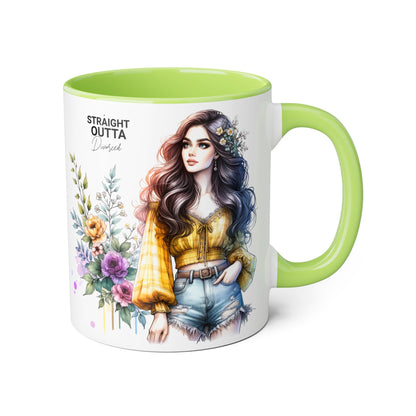 Straight Outta Divorced Humoristic Stylish Floral Accent Mug, Perfect for Coffee Lovers, Gift for Her, Home Decor, Mother's Day, Birthday, Everyday Use