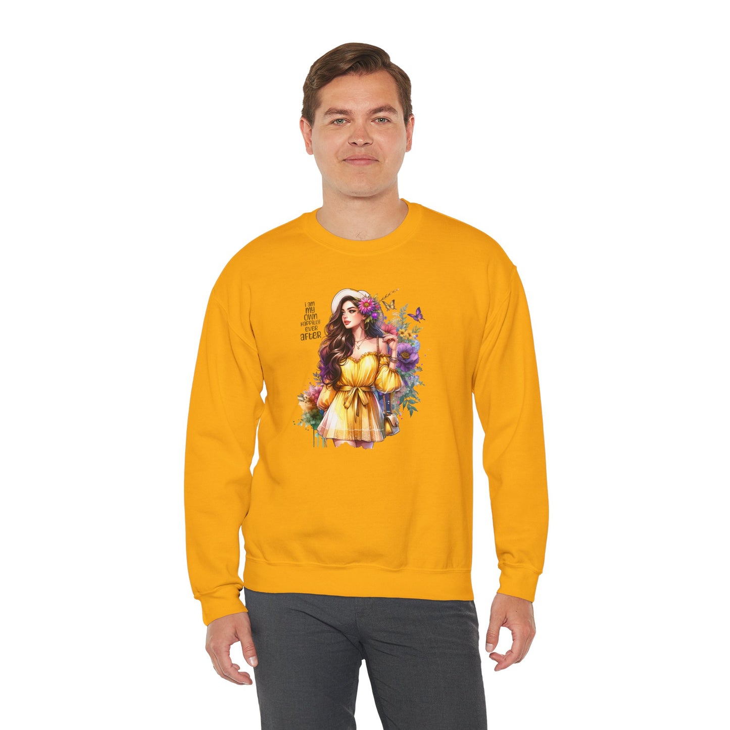 I Am My Own Happily Ever After  Floral Goddess Crewneck Sweatshirt - Boho Chic, Cozy Style, Perfect for Spring, Gift for Her, Casual Wear, Everyday Comfort