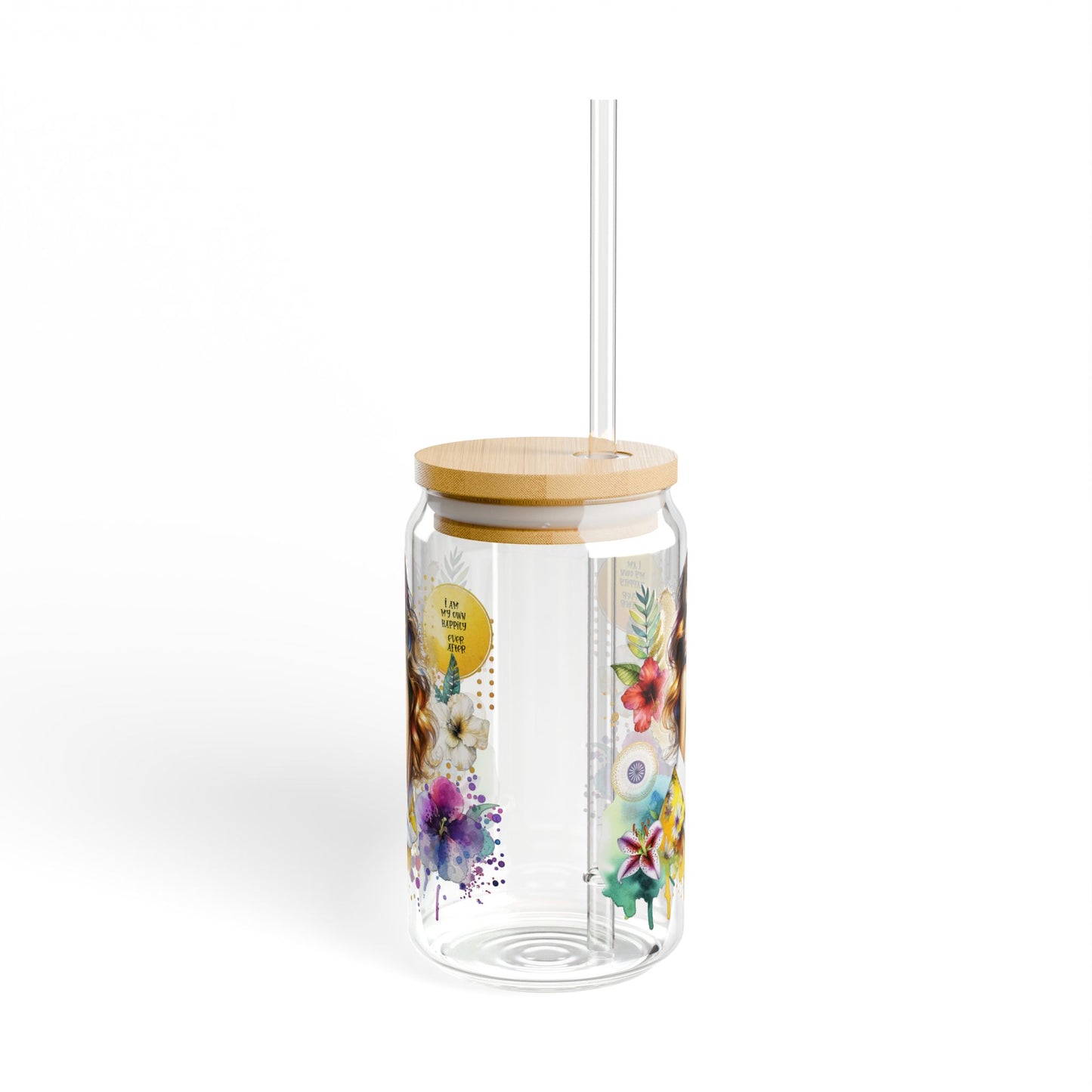 I Am My Own Happily Ever After Floral Sipper Glass, 16oz – Eco-Friendly Drinkware, Perfect for Summer, Garden Parties, Gifts for Her, Sustainable Style