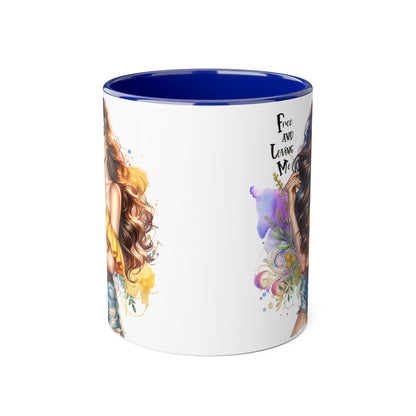 Free Spirit Accent Mug, Boho Coffee Cup, Inspirational Gift, Art Lover's Mug, Unique Home Decor, Stylish Drinkware