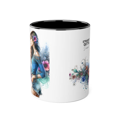 Straight Outta Divorced Humoristic Bohemian Accent Mugs with Floral Art – Trendy Coffee Cup, Gift for Friends, Decor, Home, Birthday, or Celebration