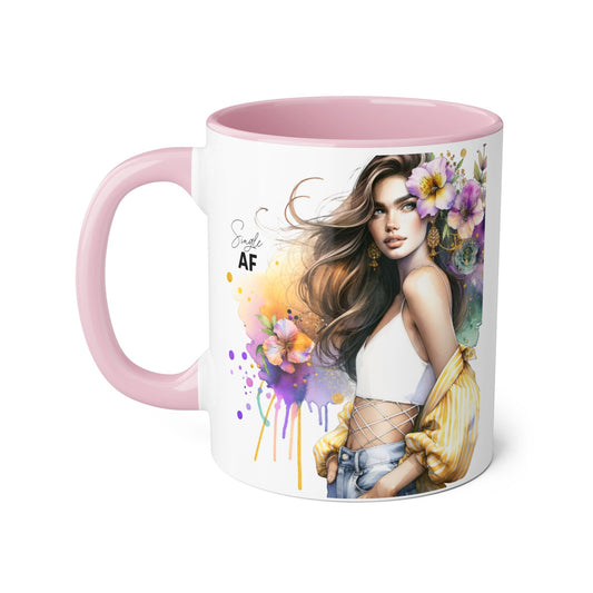 Single AF Chic Accent Mugs with Floral Art, Stylish Coffee Cups, Trendy Tea Mugs, Gift for Her, Motivational and Inspiring Drinkware
