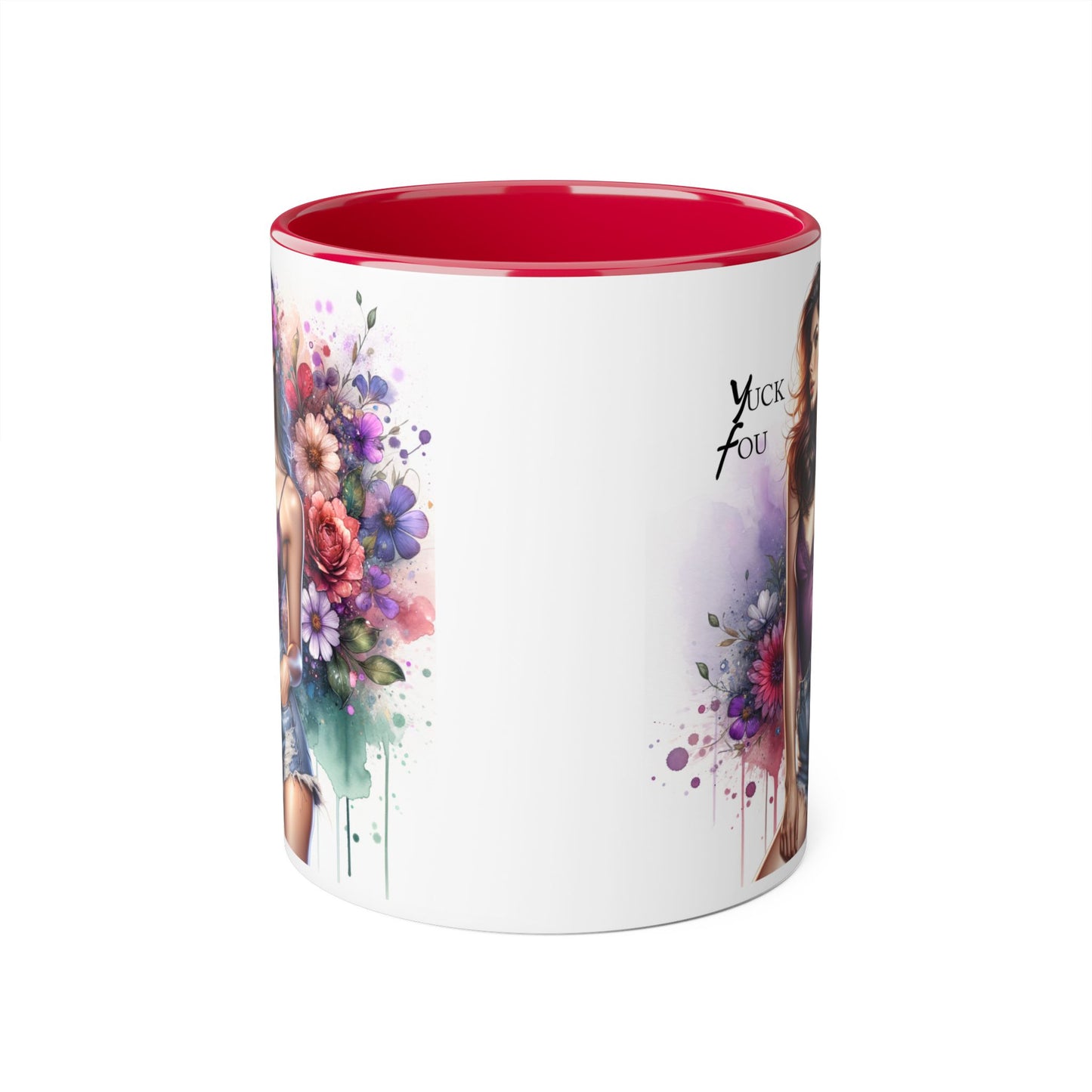 Yuck Fou Vibrant Accent Mugs, 11oz - Stylish Floral Design, Perfect for Gifts, Home Decor, Coffee Lovers, Inspirational Drinkware