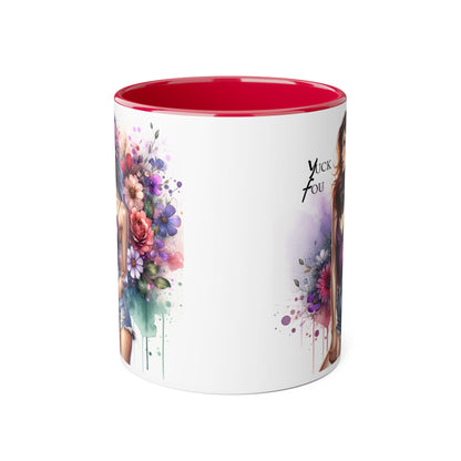 Yuck Fou Vibrant Accent Mugs, 11oz - Stylish Floral Design, Perfect for Gifts, Home Decor, Coffee Lovers, Inspirational Drinkware