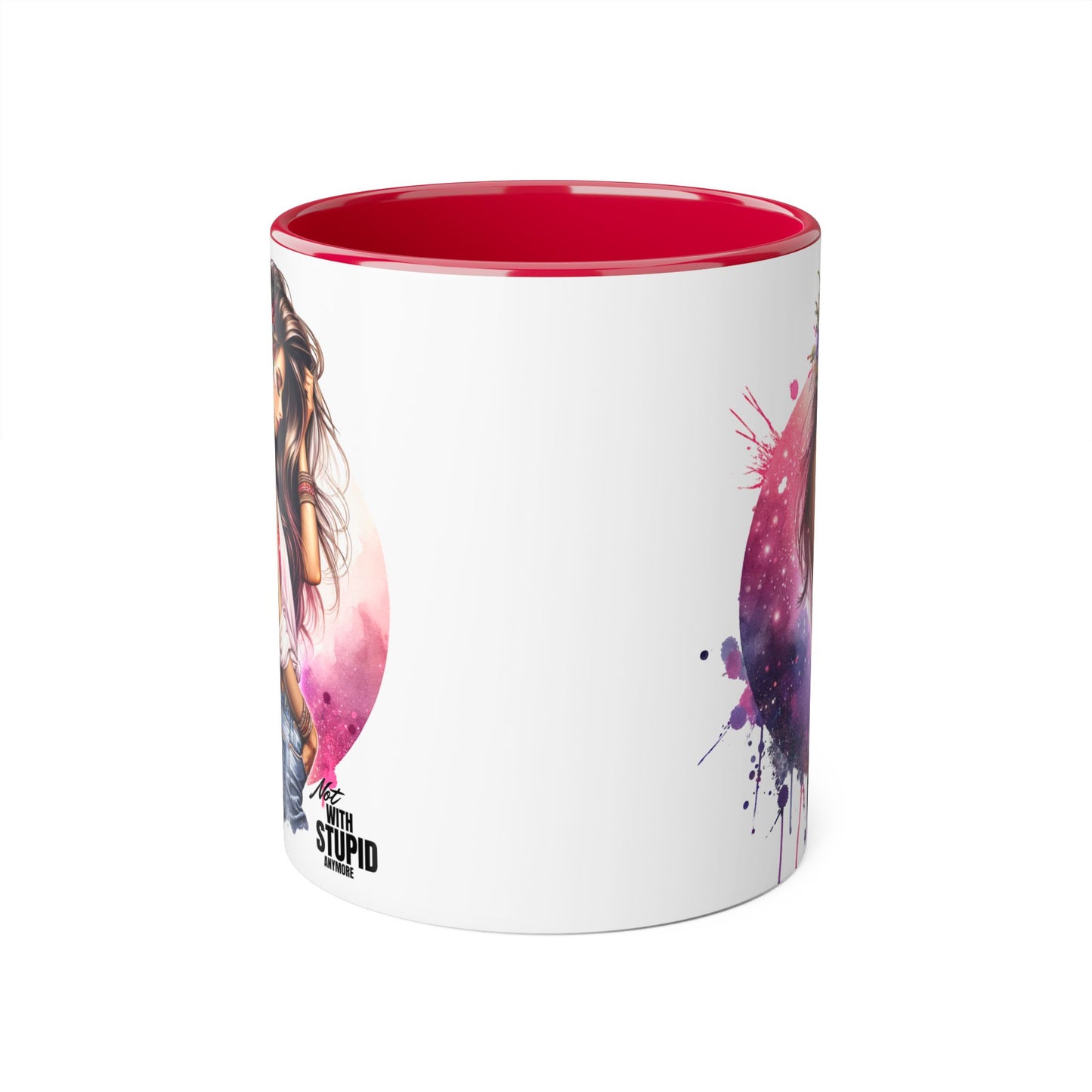 Not With Stupid Anymore Humoristic Artistic Accent Mug - Unique Drinkware for Art Lovers, Perfect Gift for Birthdays, Holidays, or Just Because