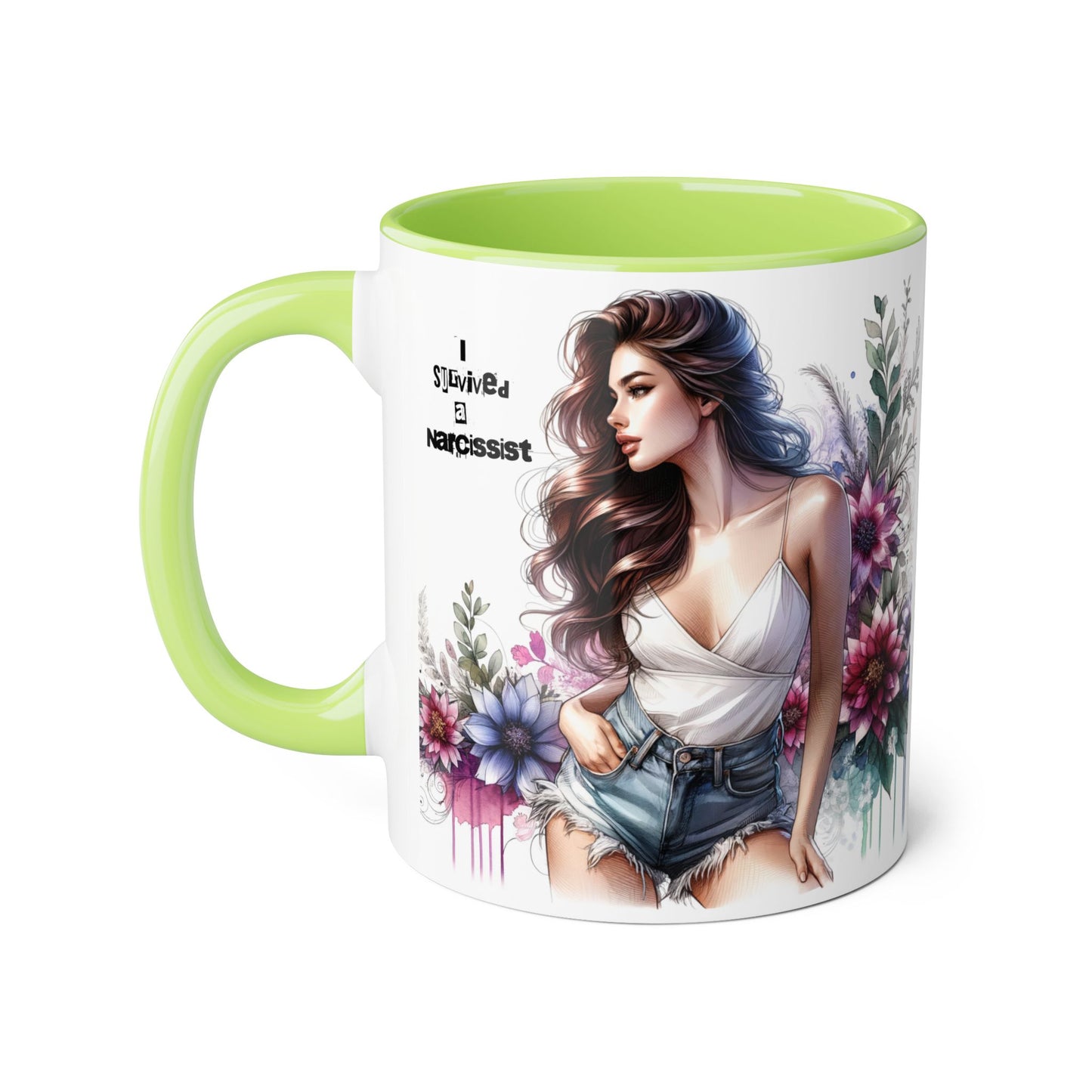 Floral Art Accent Mug, 11oz Coffee Cup, Gifts for Her, Unique Home Decor, Narcissist Quote, Morning Coffee