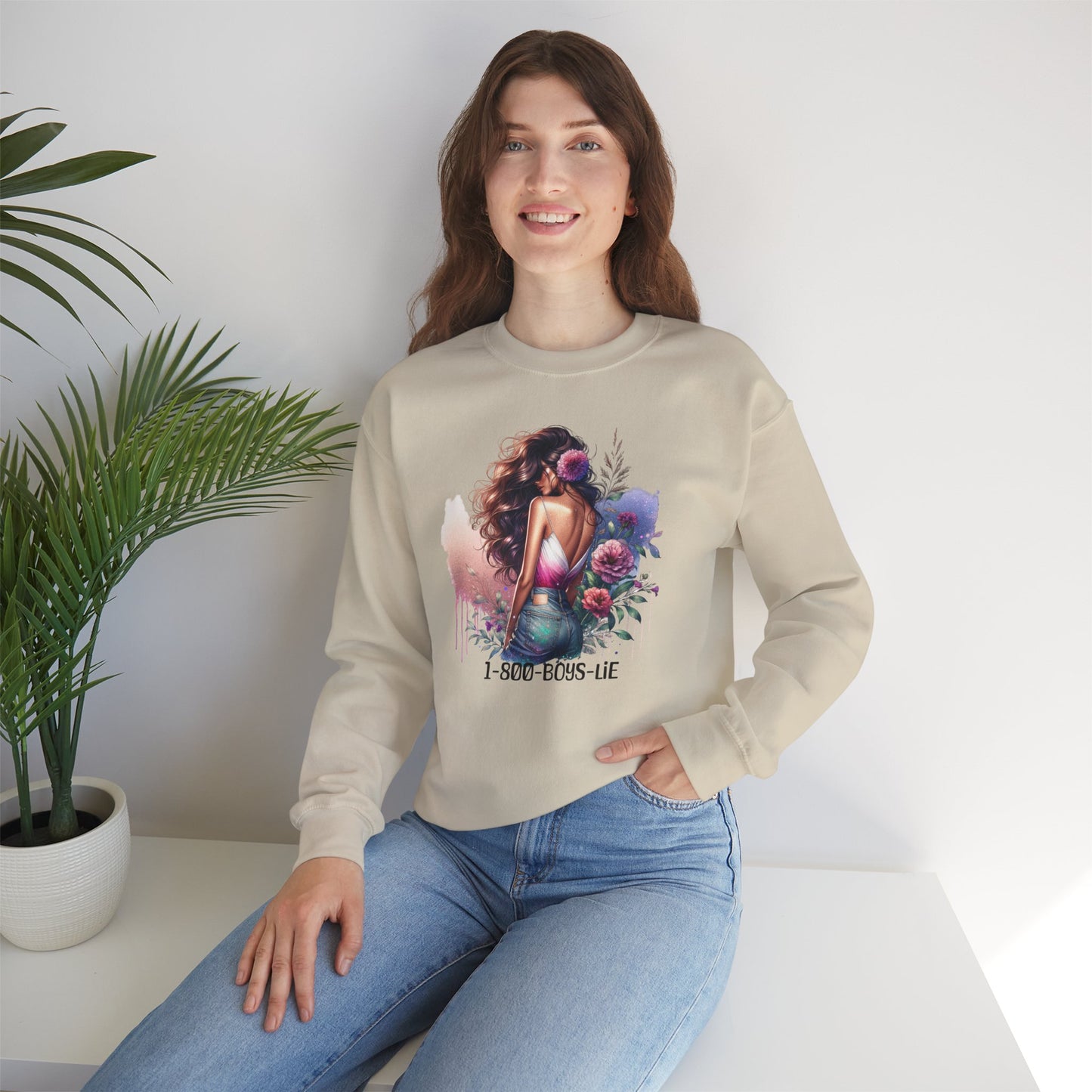 1-800-Boys-Lie Boss Babe Floral Sweatshirt | Unisex Comfortable Crewneck, Trendy Gift for Her, Affirmation Clothing, Cozy Fashion