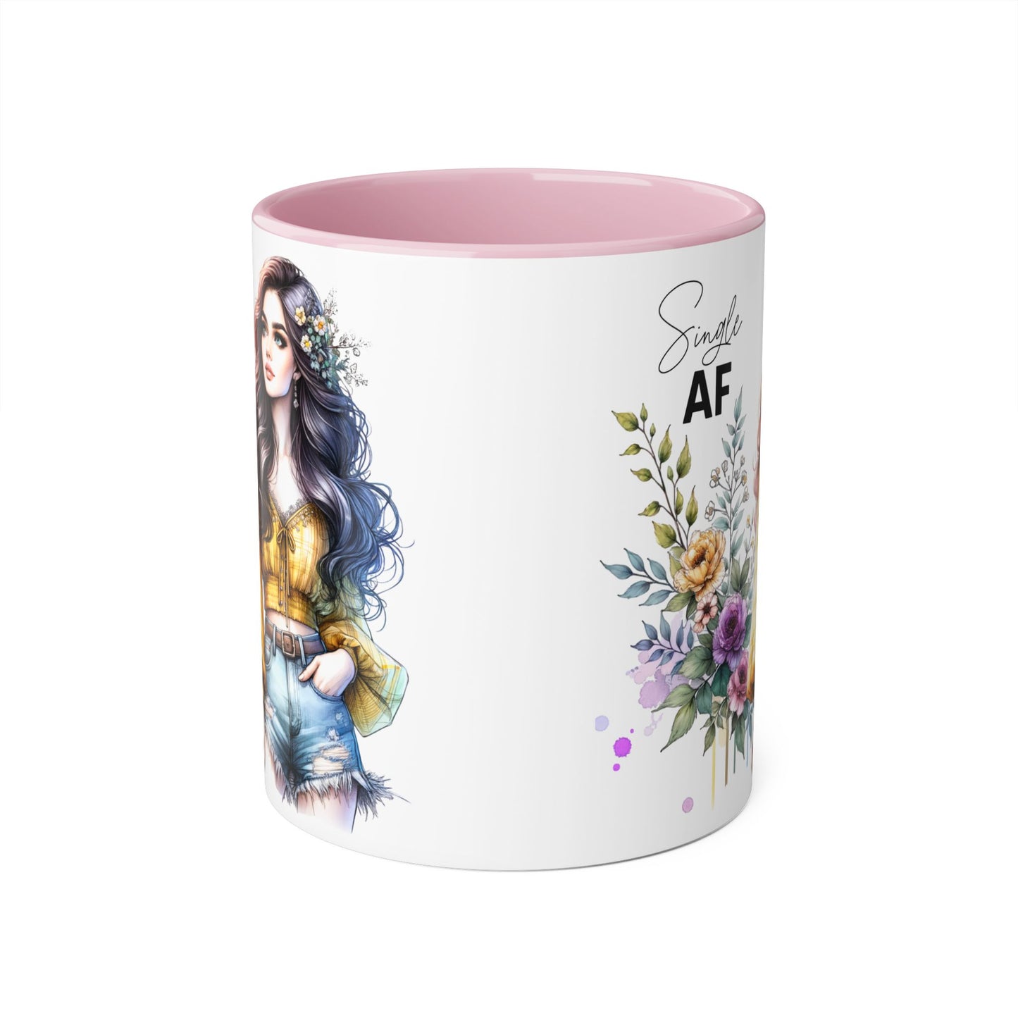 Single AF Accent Mug, Floral Coffee Cup, Gift for Single Friends, Cute Relationship Humor Mug, Funny Birthday Mug, Tea Lover Gift
