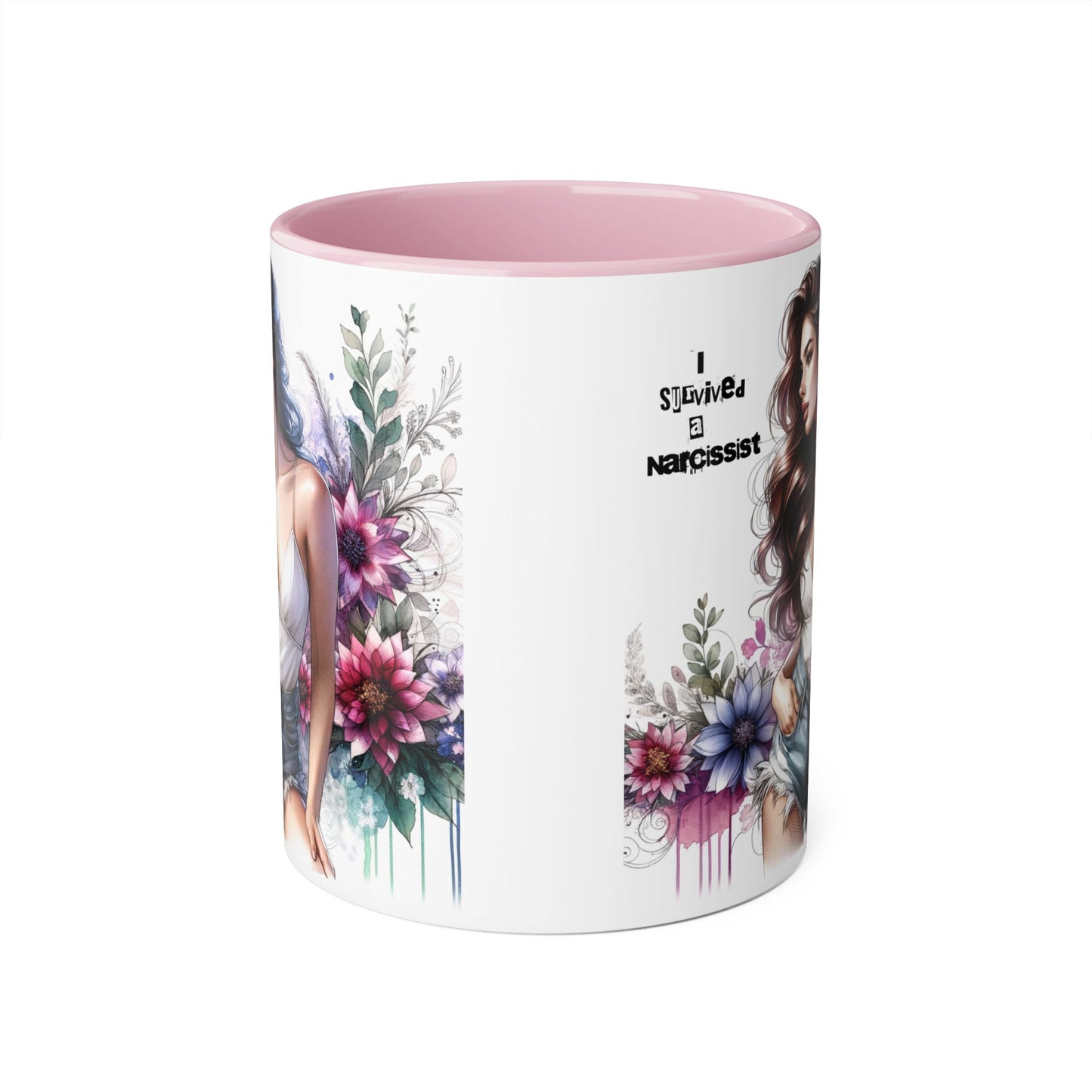 Floral Art Accent Mug, 11oz Coffee Cup, Gifts for Her, Unique Home Decor, Narcissist Quote, Morning Coffee