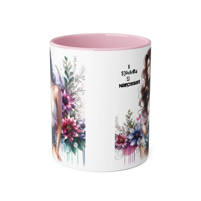 Floral Art Accent Mug, 11oz Coffee Cup, Gifts for Her, Unique Home Decor, Narcissist Quote, Morning Coffee