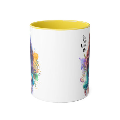 Free and Loving Me Bohemian Accent Mug with Inspirational Quote, Free and Love Me, Unique Gift for Coffee Lovers, Artistic Mugs for Women, Colorful Drinkware