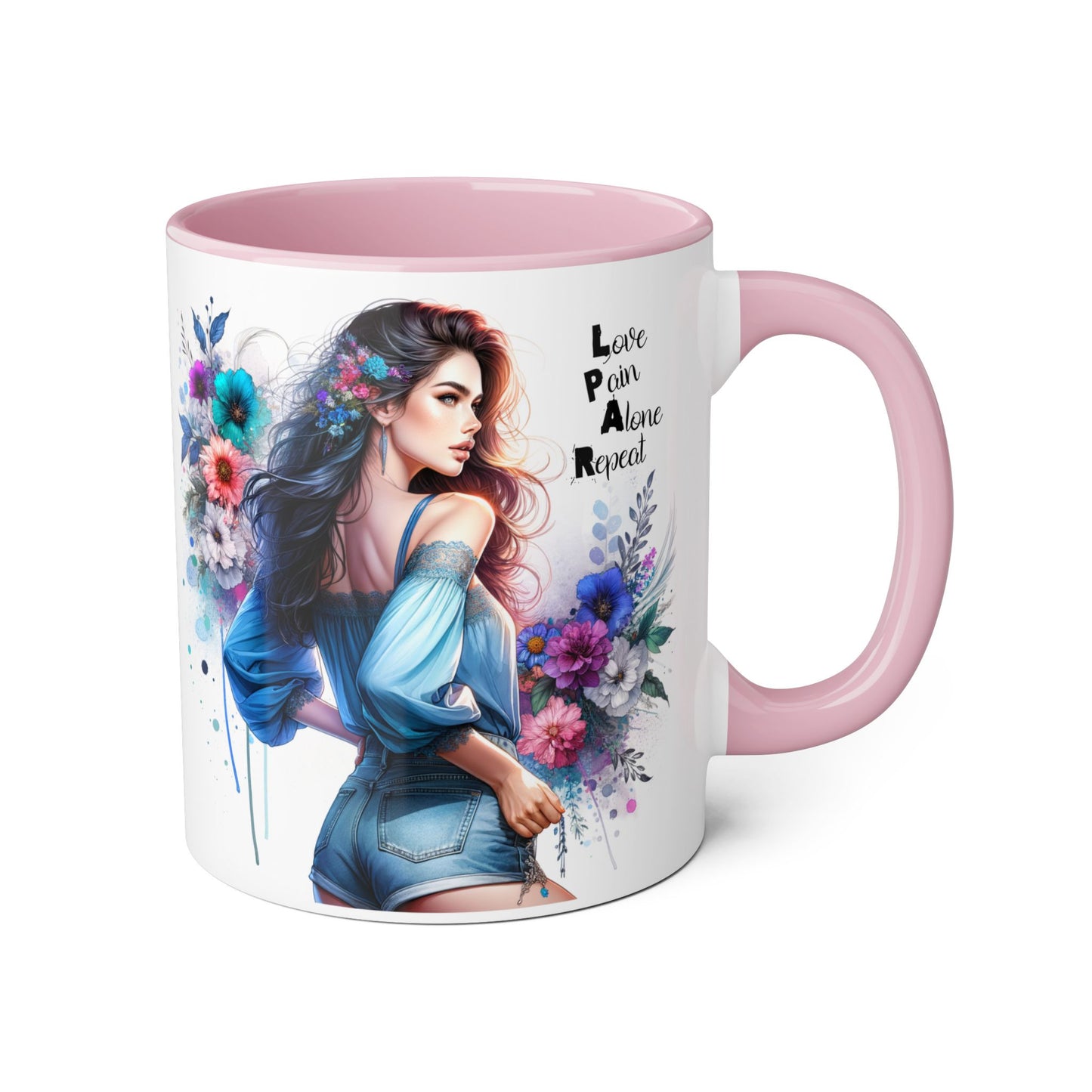 Floral Accent Mug, Inspirational Coffee Cup, Love Yourself Gift, Unique Drinkware, Artistic Ceramic Coffee Mug