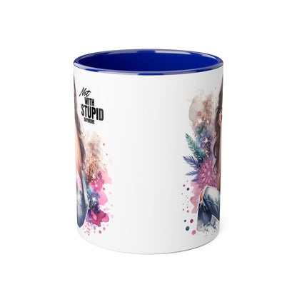 Not With Stupid Anymore Humoristic Stylish Accent Mug - Not With Stupid, Gift for Coffee Lovers, Unique Coffee Mug, Floral Design, Funny Mug for Friends, Sassy Gift