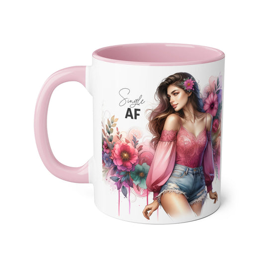 Single AF Vibrant Floral Accent Mug, Artful Coffee Cup, Gift for Singles, Floral Decor, Self-Care Essential, Birthday Gift, Colorful Drinkware