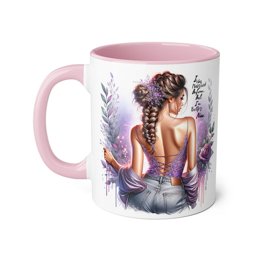 I Was Married Before But I'm Better Now Humoristic Elegant Art Mug, Inspirational Coffee Cup, Stylish Beverage Holder, Gift for Her, Floral Decor