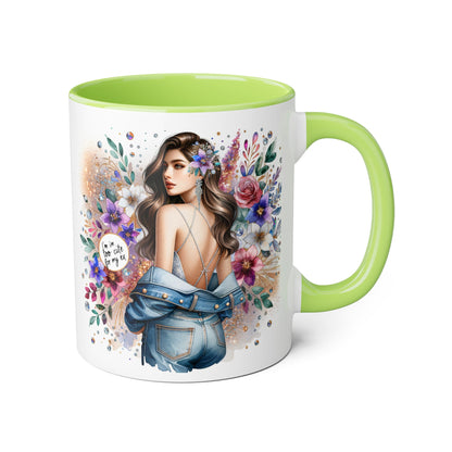 I'm Too Cute For My Ex Floral Accent Mug with Boho Design, Coffee Lover Gift, Tea Cup, Artful Beverage Holder, Personalized Drinkware