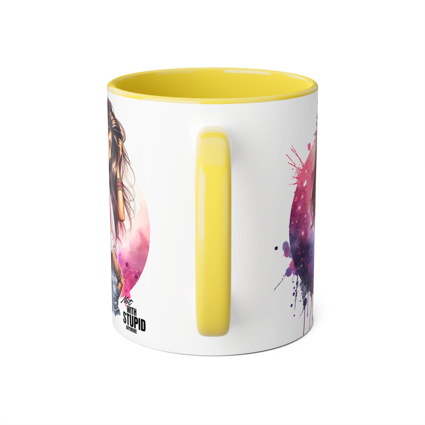 Not With Stupid Anymore Humoristic Artistic Accent Mug - Unique Drinkware for Art Lovers, Perfect Gift for Birthdays, Holidays, or Just Because