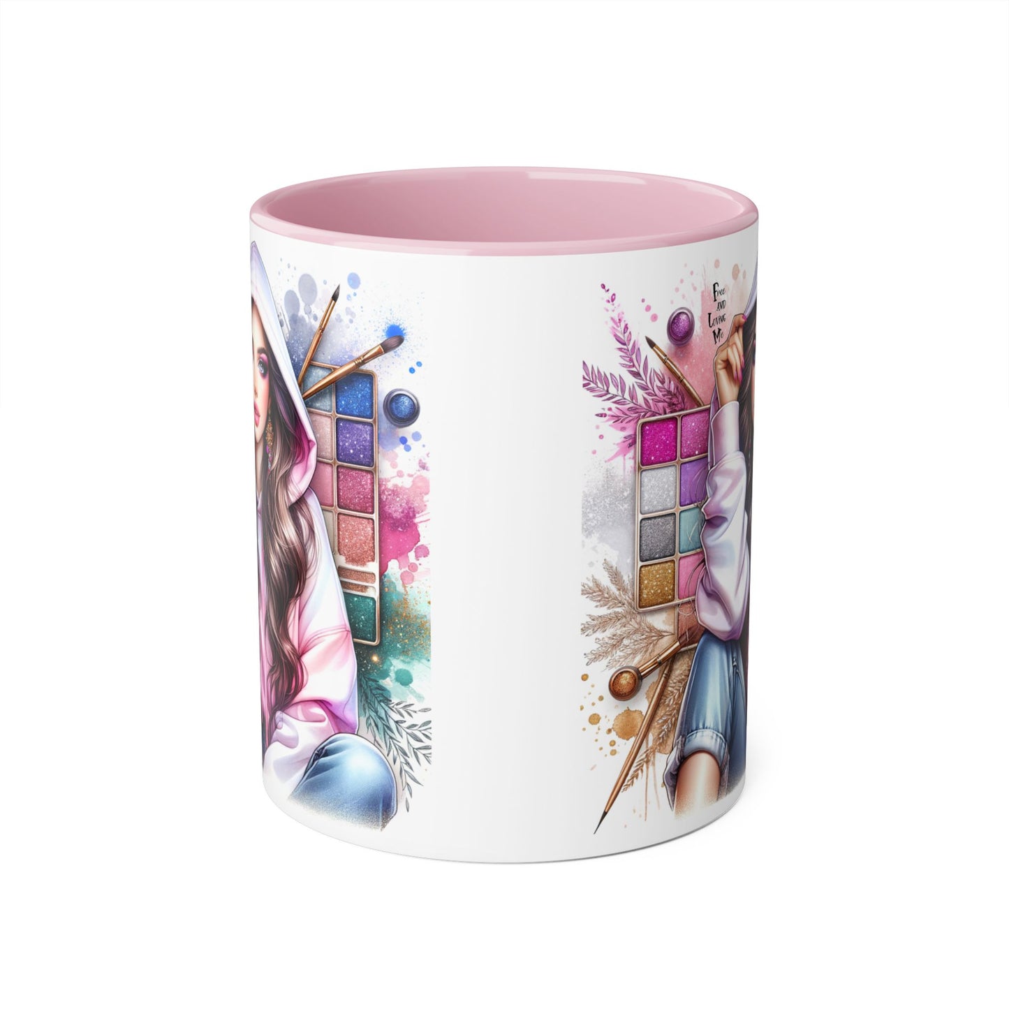 Free and Loving Me Artistic Accent Mugs, Fashionista Gift, Makeup Artist Coffee Cup, Unique Artistic Mug, Stylish Beverage Container, Creative Decor