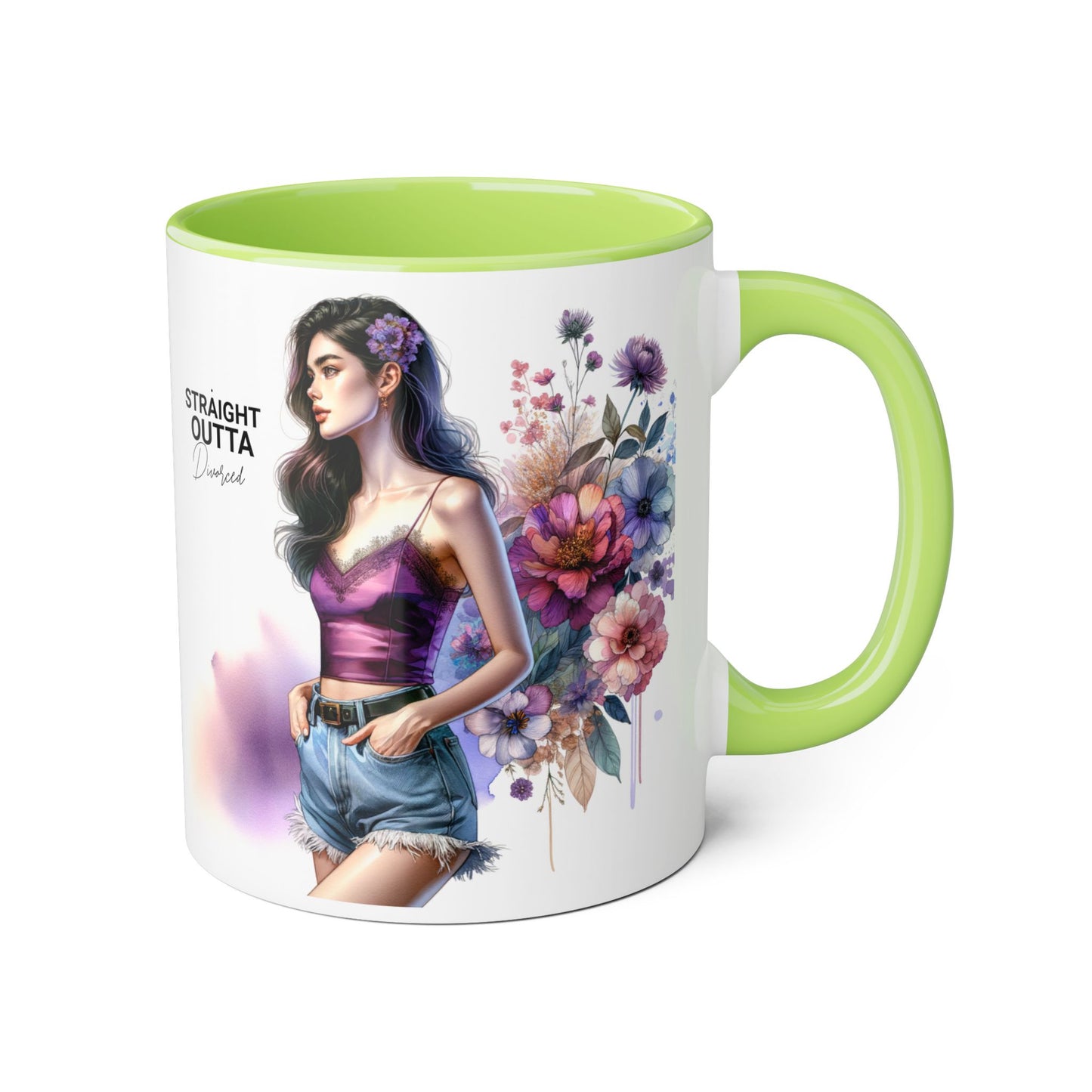 Straight Outta Divorced Humoristic Artistic Accent Mug, Unique Floral Coffee Cup, Gift for Her, Home Decor, Straight Outta Design, Inspirational Tea Mug